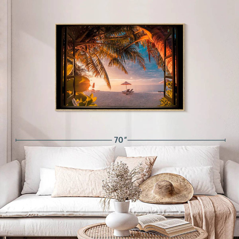 Window To Maldives Bleeker, Cadre flottant en bois naturel, 43 po x 29 po