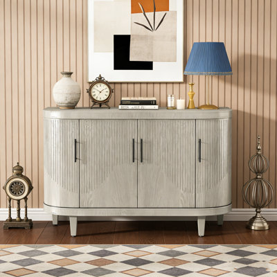 Buffet moderne courbé avec tablettes réglables, rangement en bois à 4 portes Lilliam pour le salon, la cuisine ou le couloir