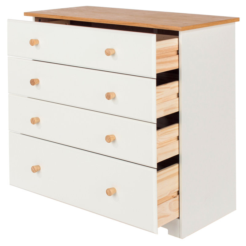 Ainsa 4 Drawer Chest of Drawers, Soft White Painted with Oak Effect Top