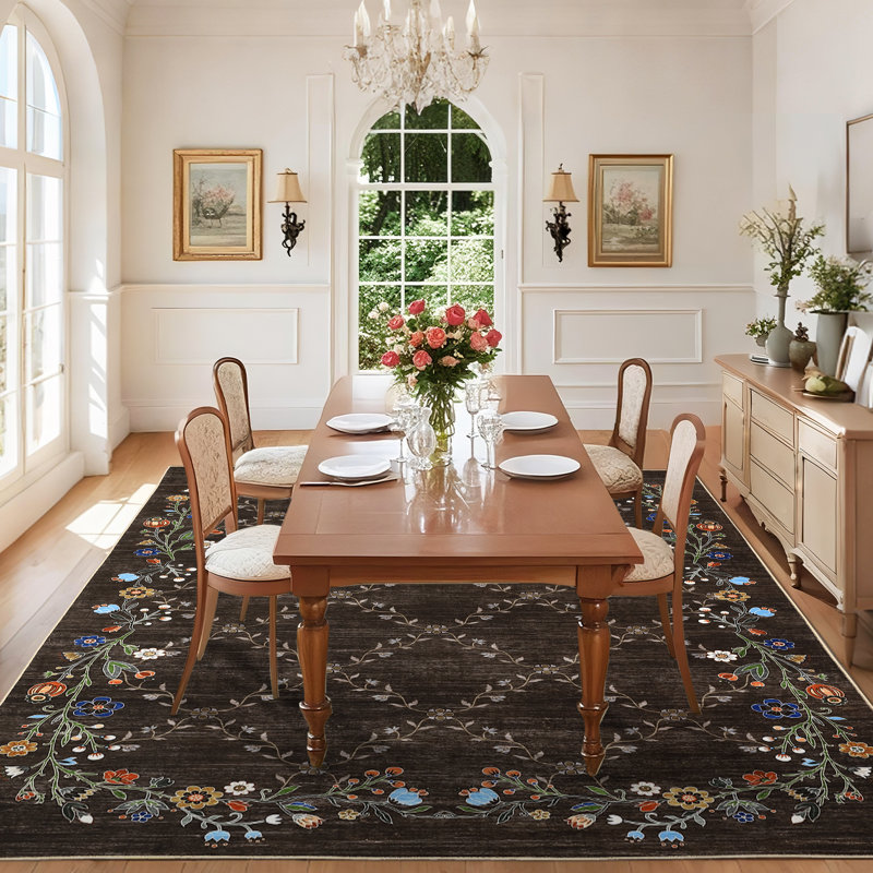 Floral Machine Washable Rugs for Living Room Non-Slip Farmhouse Accent Rug  Foldable Thin Indoor Carpet Stain-Resistant Modern Floor Mats for Bedroom, Nursery, Dining Room