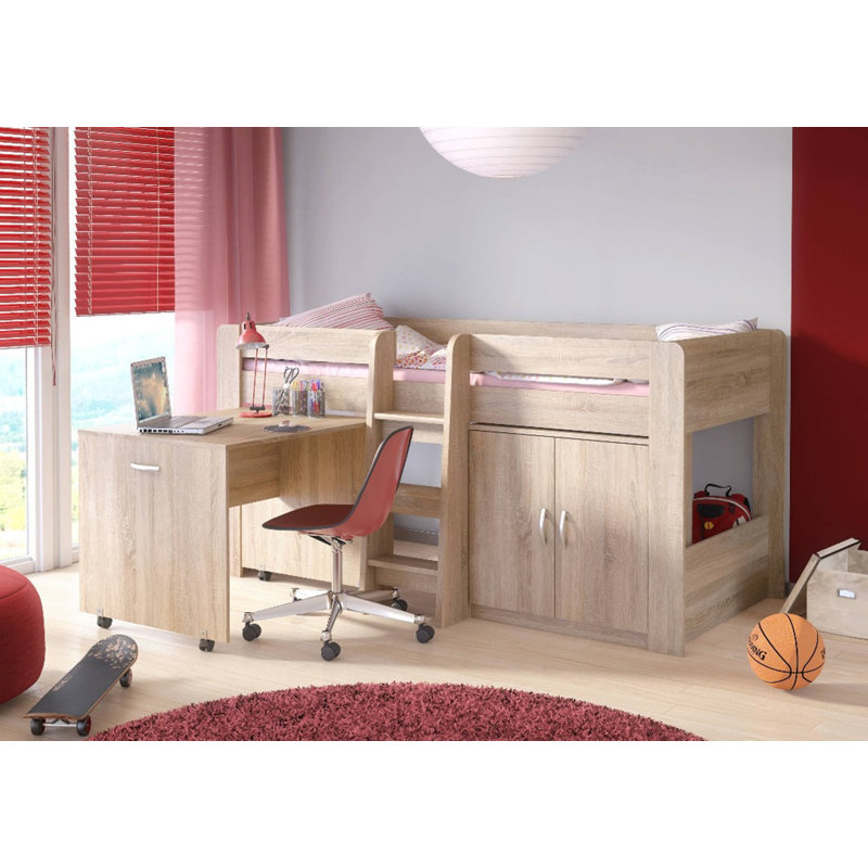 Melaina Single (3') Mid Sleeper Bunk Bed with Built-in-Desk, Oak Sonoma