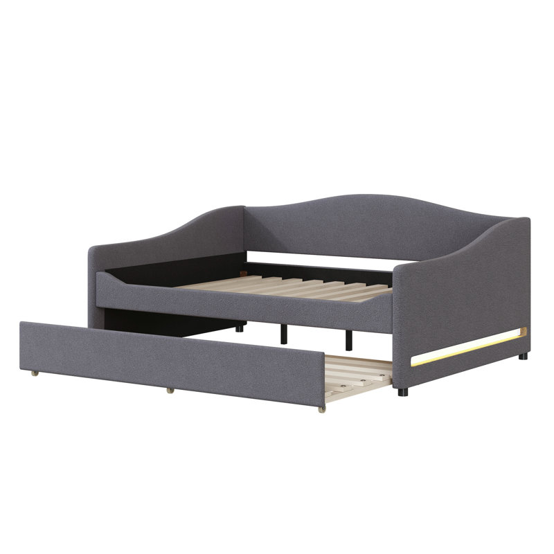 Modern Full Size Daybed With Gray Fleece And Flexible Trundle Arrangement For Space Stylish Upholstered Practical Design