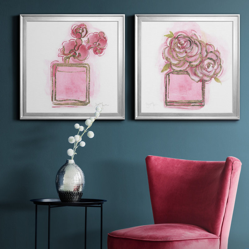 Golden Perfume I - ensemble de 2 reproductions d'art sur toile, H 34,5 po x l 69 po x P 1,5 po, Argent