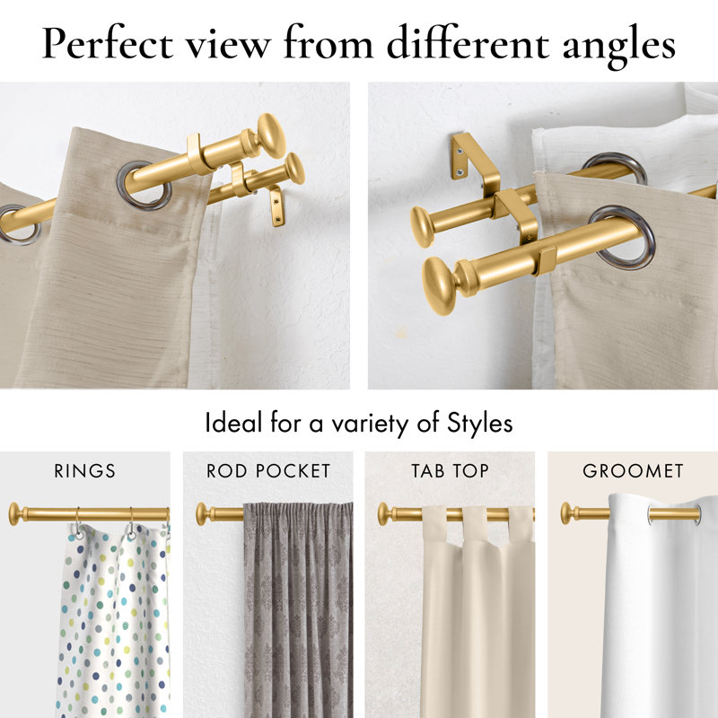Adjustable Double Curtain Rod, Gold, 84" - 120"
