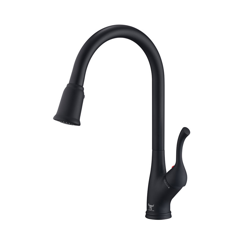 Robinet de cuisine à poignée simple rétractable, Noir mat