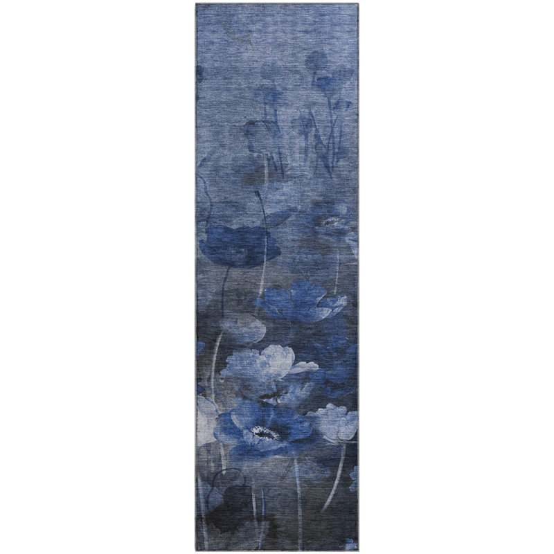 Tapis bleu Cerrito lavable à la machine de qualité supérieure, Tapis de couloir 2 pi 3 po x 7 pi 6 po