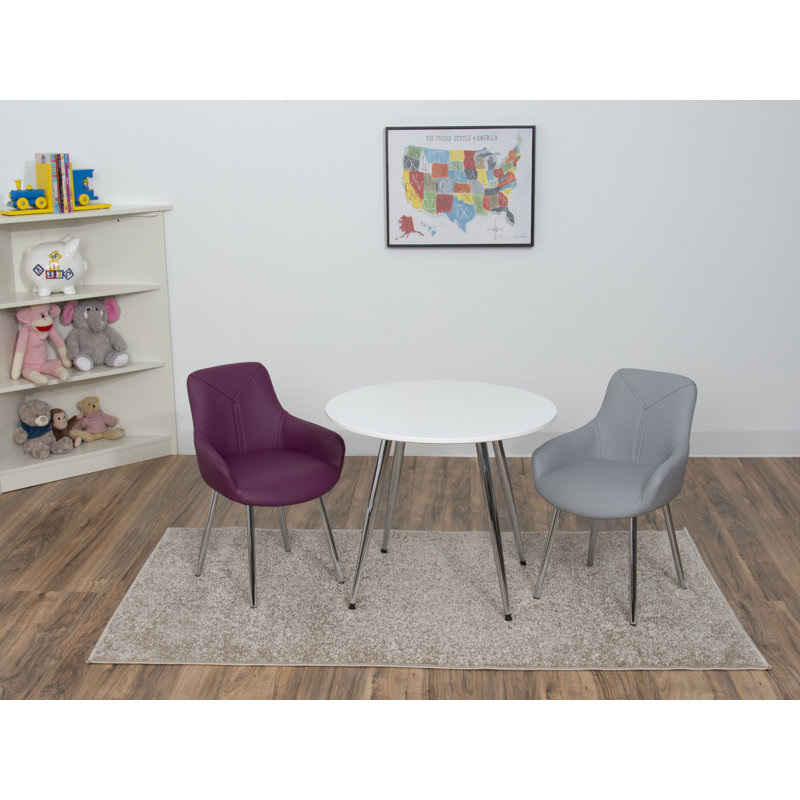 Paz Kids 3 Piece Round and Chair Set, Purple/Grey