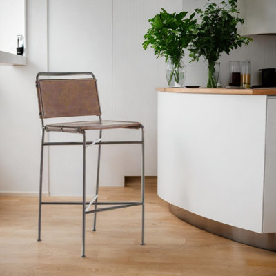 Tabouret de comptoir en cuir Branny