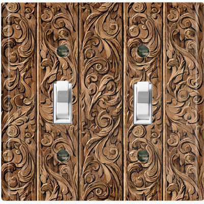 Metal Light Switch Plate Outlet Cover (Brown Wood Flowers Tree Bark Print - Double Toggle)