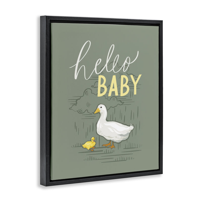 «Hello Baby Duck & Duckling», toile flottante encadrée dorée par Caverly Smith, Cadre flottant noir de jais