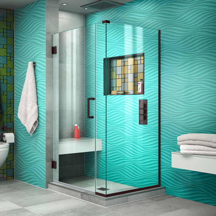 Unidoor Plus 33" W x 34.375" D x 72" H Frameless Pivot Rectangle Shower Enclosure with Fixed Panel