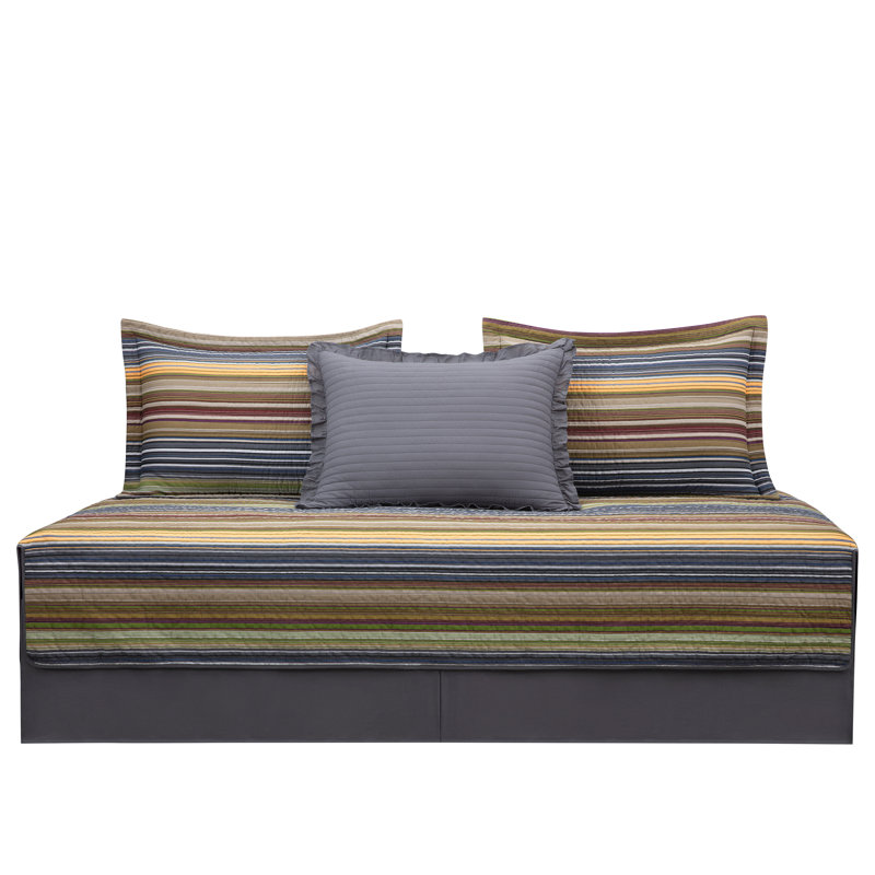 Multi-Color Green Striped Cotton Daybed Quilt Set