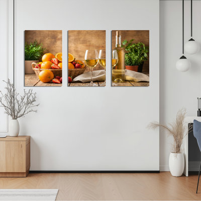 Fruit et vin nature morte sur toile tendue, ensemble de 3 reproductions d'art sur toile