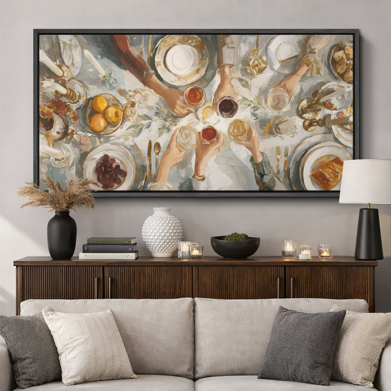 "Neutral Toned Feast Celebration", très grandes photos, impression sur toile encadrée, H 30 po x l 60 po, Noir