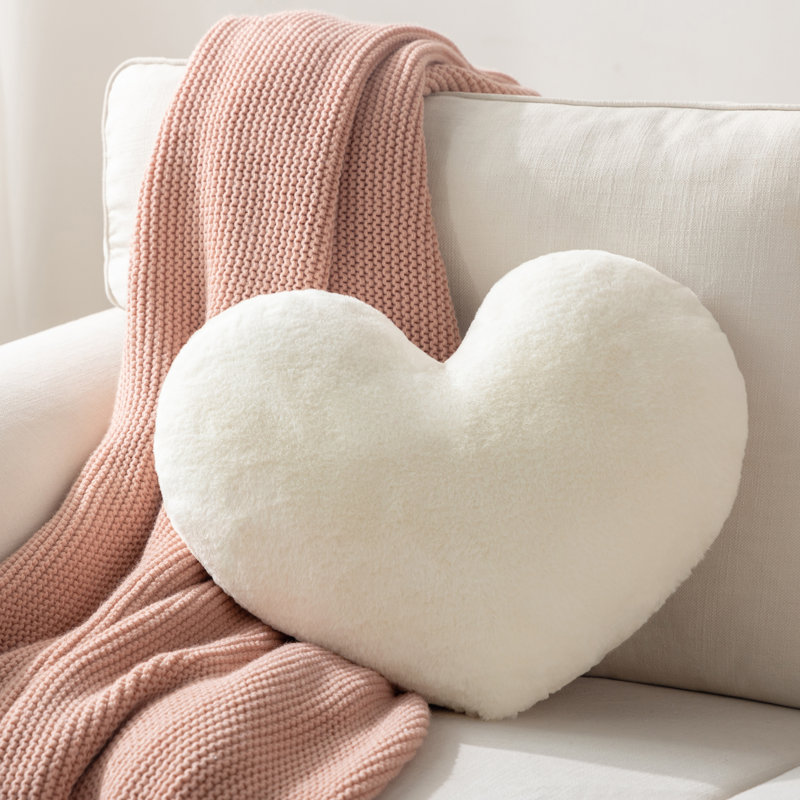 Coussin Heart - Coussin décoratif en fausse fourrure, Blanc