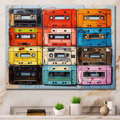 Popart Cassette Tapes II, reproduction d'art sur toile encadrée