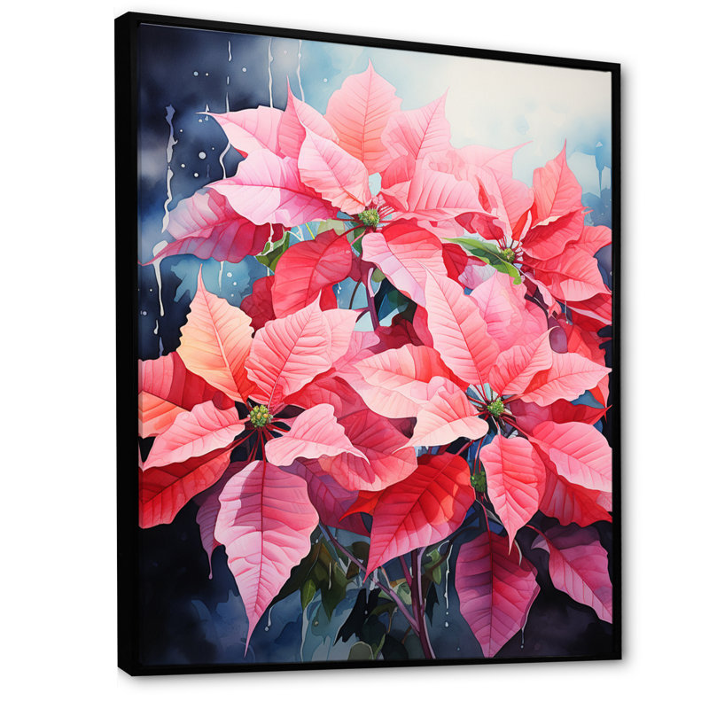 Fleur de poinsettia Clarance - imprimé pointillisme, H 20 po x l 12 po x P 1 po, Cadre flottant noir