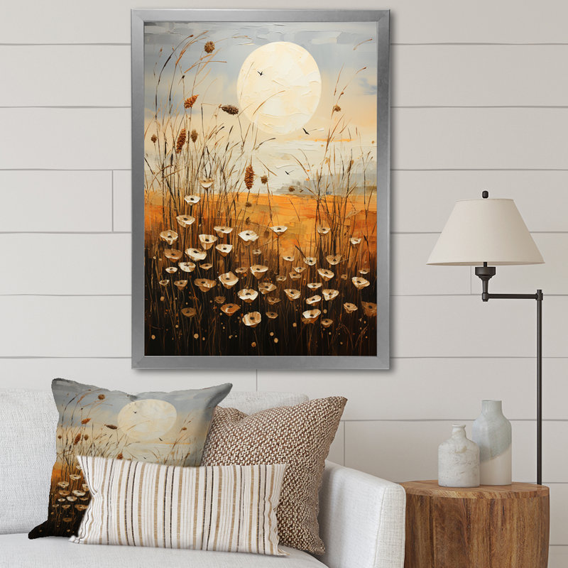 «Meadow Grasslands Pointillism I», impression d'art mural floral, Cadre photo gris, H 40 po x l 30 po x P 1,5 po