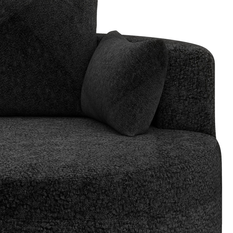 Fauteuil d'appoint pivotant à 360 °, fauteuil demi-tonneau rond désossé en chenille avec 3 coussins amovibles, fauteuil de lecture