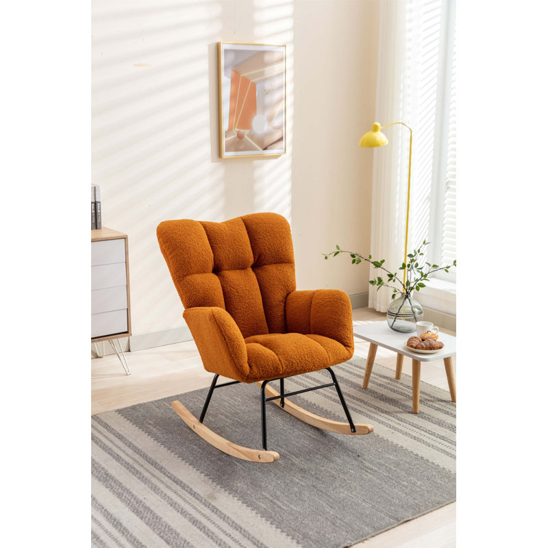 Fauteuil à bascule doux en tissu doux pour la chambre de bébé et le salon, siège confortable et élégant, Caramel