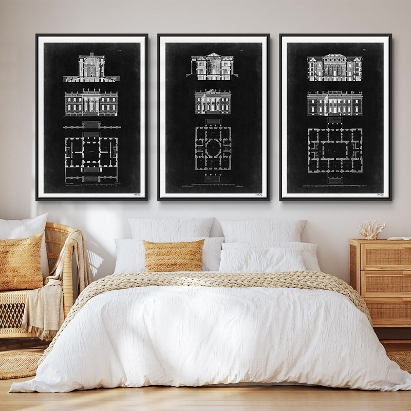 Ensemble graphique 3 pièces, Cadre noir, H 27 po x l 54 po