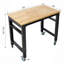 Bureau, établi - Établis roulants de 35 po de largeur pour le garage - Hauteur réglable, banc pour outils d'atelier, plateau en métal avec plateau en bois d'hévéa, pied martelé