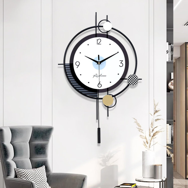 Horloge murale moderne et silencieuse, grande conception en métal 15 po x 23 po pour la maison / le bureau