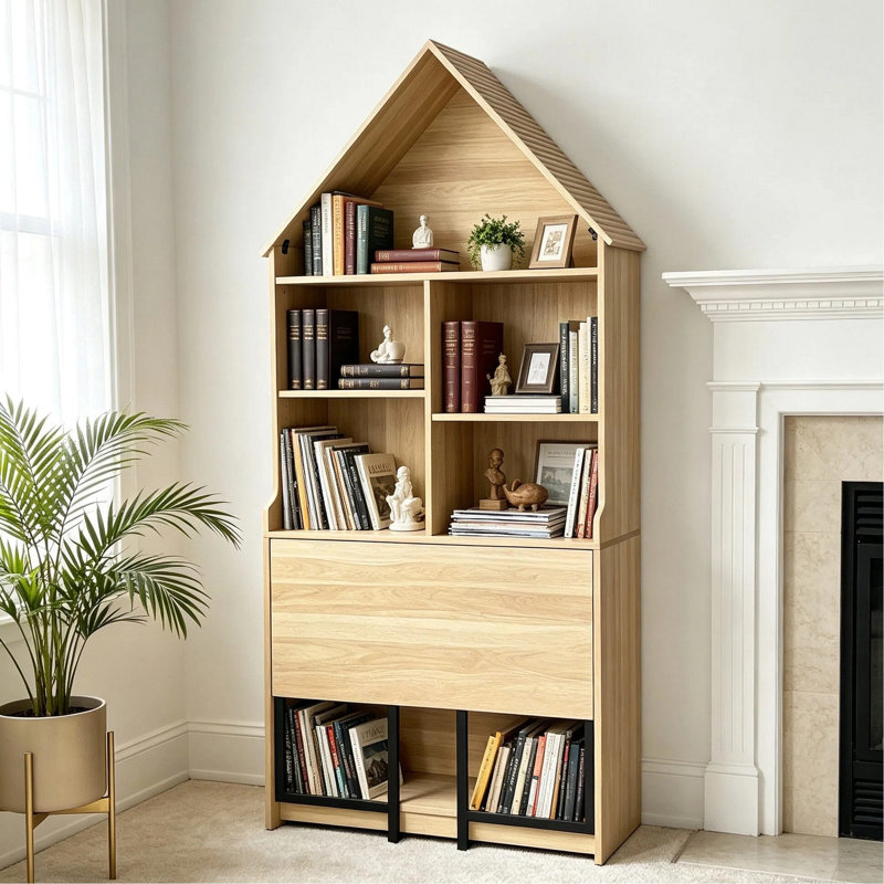 Bureau d'artisanat pliant avec tablettes de rangement, bureau convertible dissimulé en bibliothèque, bureau pliable avec rangement, bureau de disparition pour petits espaces, table de bricolage multifonctionnelle, bureau de coiffeuse