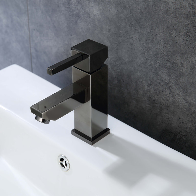 Single-Hole Bathroom Faucet with Drain Assembly, Glossy Black