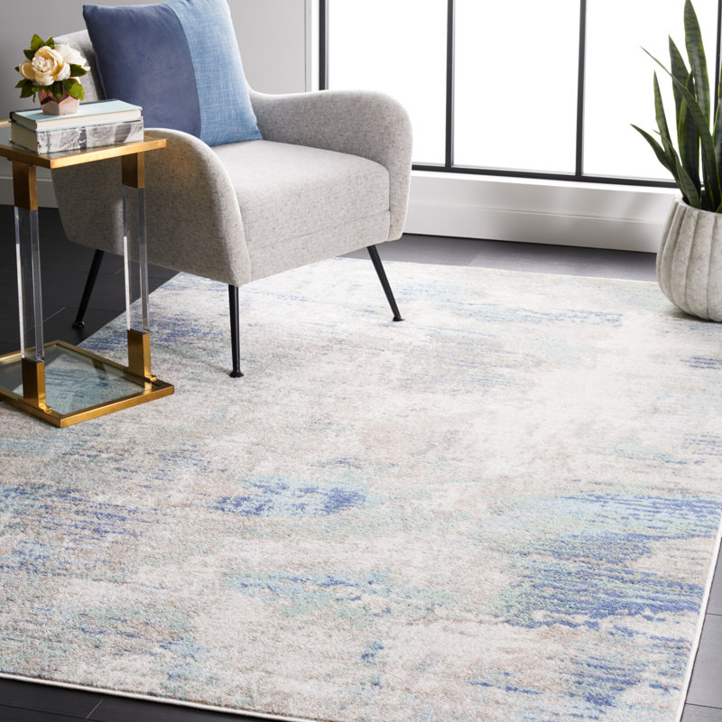 Tapis Strasser 504 en beige / gris-bleu, Rectangle 5 pi 5 po x 7 pi 7 po