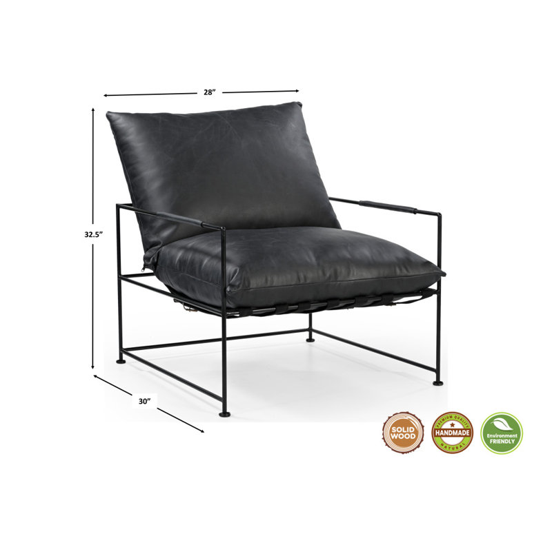  Fauteuil noir en cuir véritable patiné