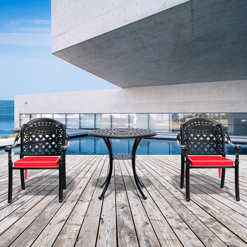 Cast Aluminum Patio Furniture 3 With Cushions - Black, For Outdoor Serenity Comfortable, 2