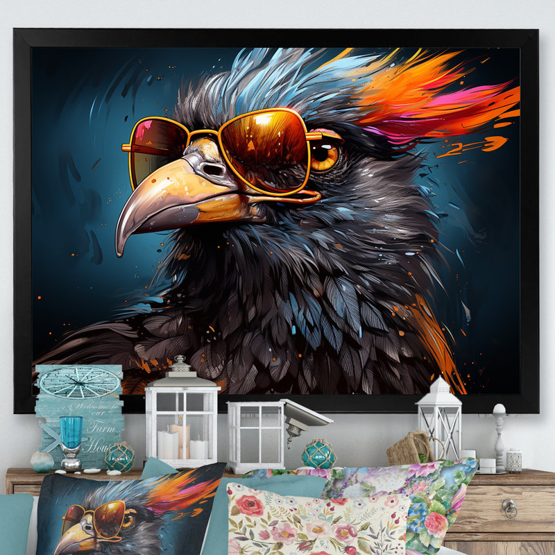 Cool Bird Abstract Aviators sur toile, Cadre simple noir, H 12 po x l 20 po x P 1 po