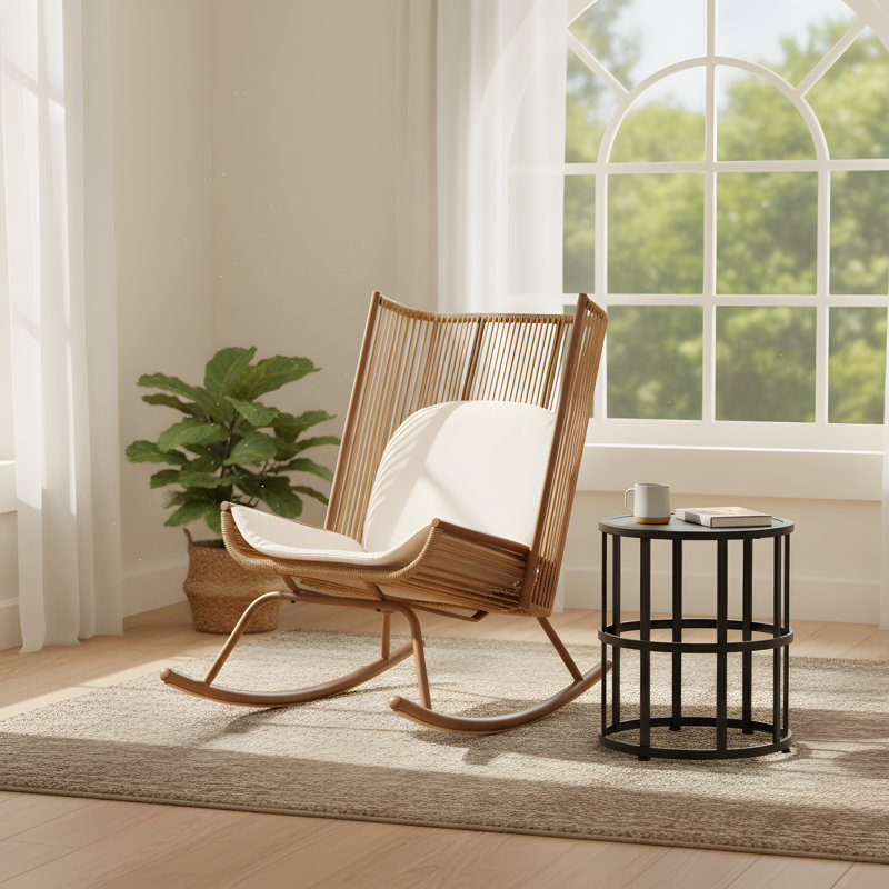 Marienthal Outdoor 2-Piece Conversation Set With PE Rattan & Ceramic Table Top, 2 Pcs: Table, Chair