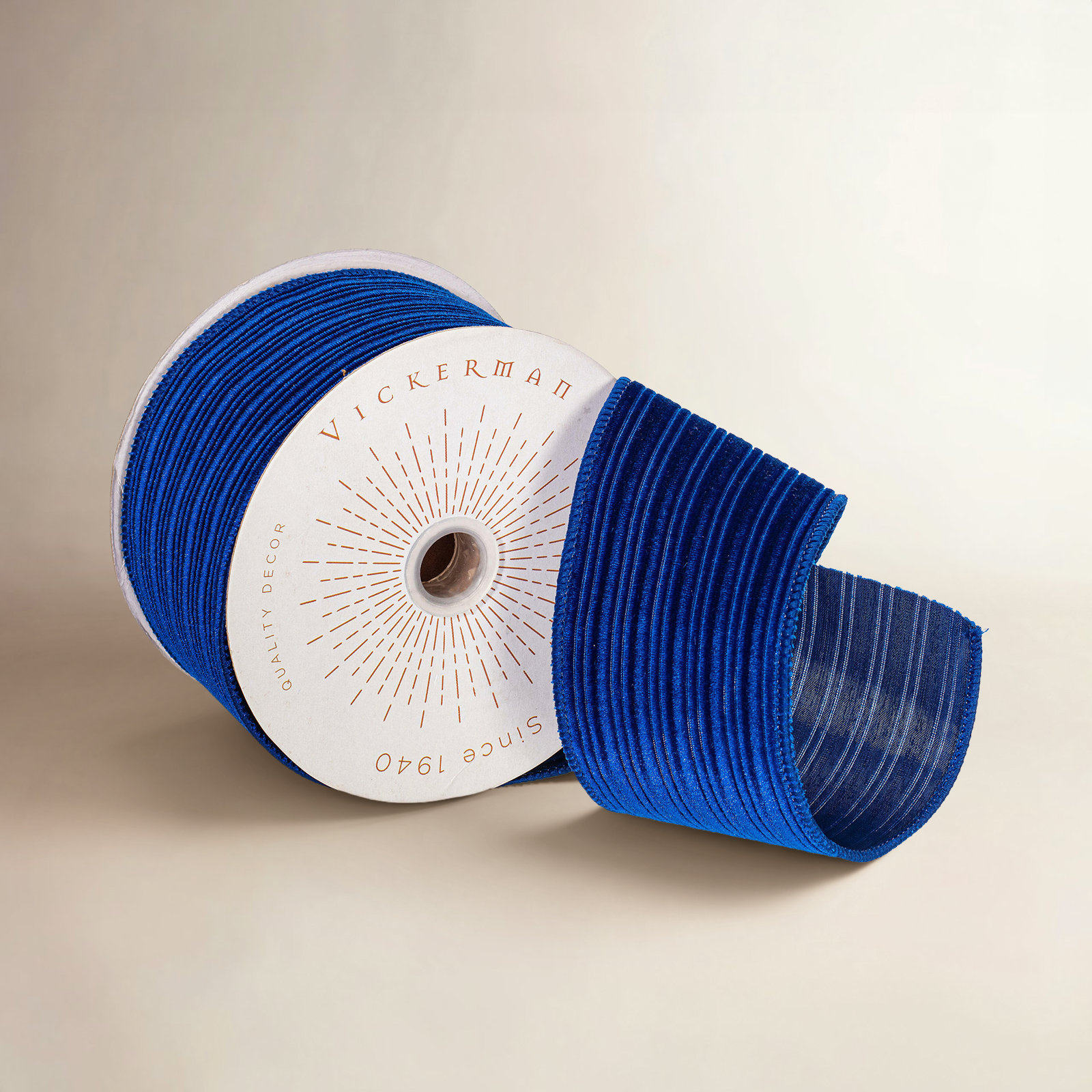 Vickerman 10yd Velvet Lined Satin Back Ribbon., Royal Blue, 0.2" H x 360" W x 2.5" D