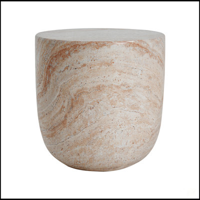 Table d'appoint polyvalente en béton léger pour l'intérieur et l'extérieur, conception élégante en tonneau avec finition en travertin naturel
