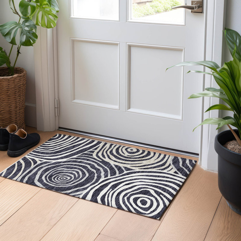 Premium Machine Washable Prisco Black Rug, Rectangle 1'8" x 2'6"