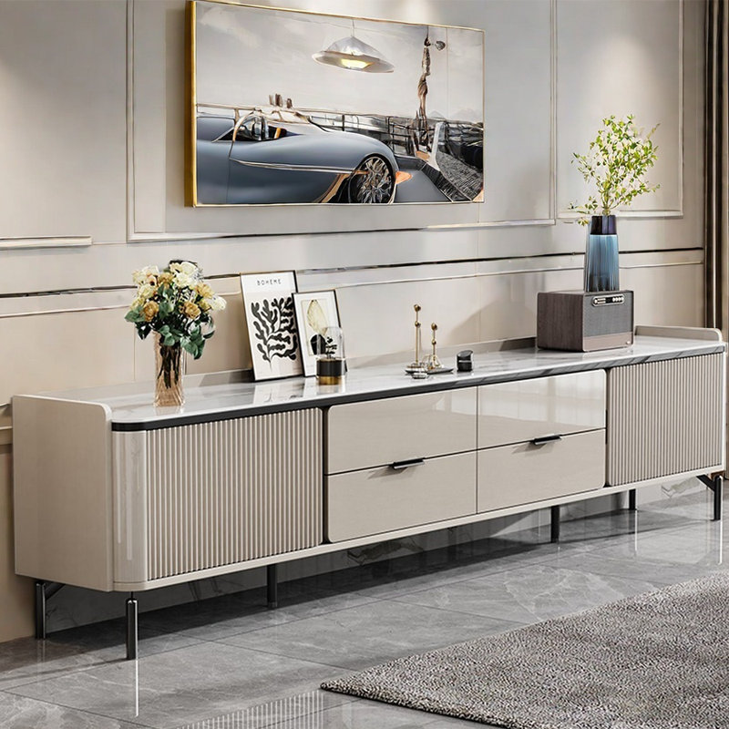 Meuble télé moderne et luxueux, Black/Beige, 94.49"