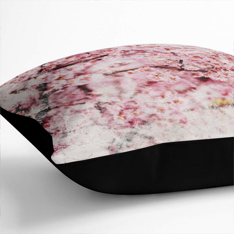 Pink Cherry Blossom Flowers Vol.3 Scatter Cushion, 55cm H x 55cm W x 20cm D, Black