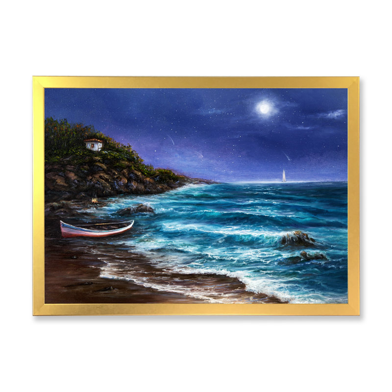 Wild Blue Ocean Waves IV - reproduction d'art sur toile, H 16 po x l 32 po x P 1 po, Cadre photo doré