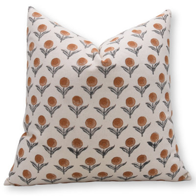 Fabdivine Block Print Floral Pillow Cover Decorative Cushion, Hand-Painted Genda Pushp, Indoor Home Décor Size- 20X20 Inch
