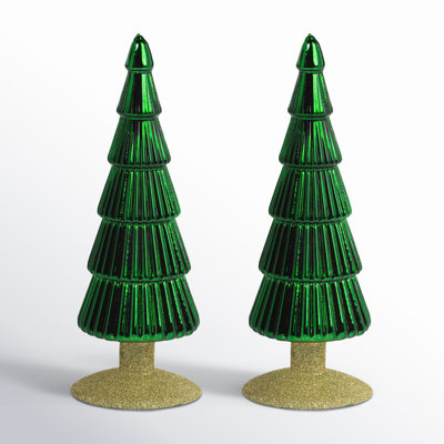 Halette 2-Piece Red Glass Tabletop Tree Set