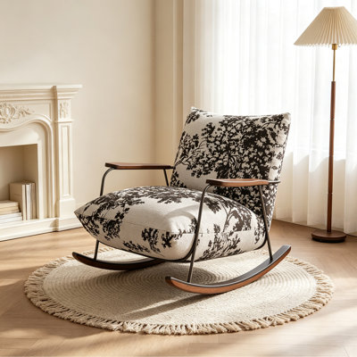 Upholstered Cotton and Linen Blend Rocking Chair