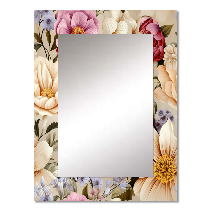 Spring Bouquet Botanical Pattern - Floral Mirror, Cottage Unique Wall Mirror, Printed Metal Art, 32" x 24"