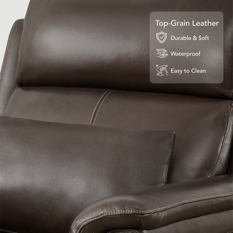 Top Grain Leather Power Lift Recliner With Massage & Heat & Foldable Tray Table, Brown