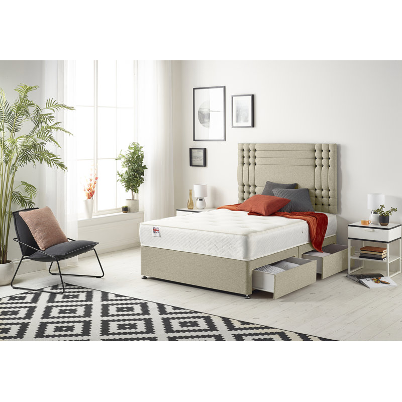 Dennishia Coilsprung Divan Bed Set, Double (4'6), Wheat, 2 Drawers