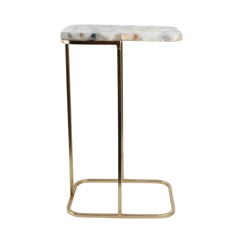 Sagebrook Home 24X15" Agate Top C-Table, White/Gold, White