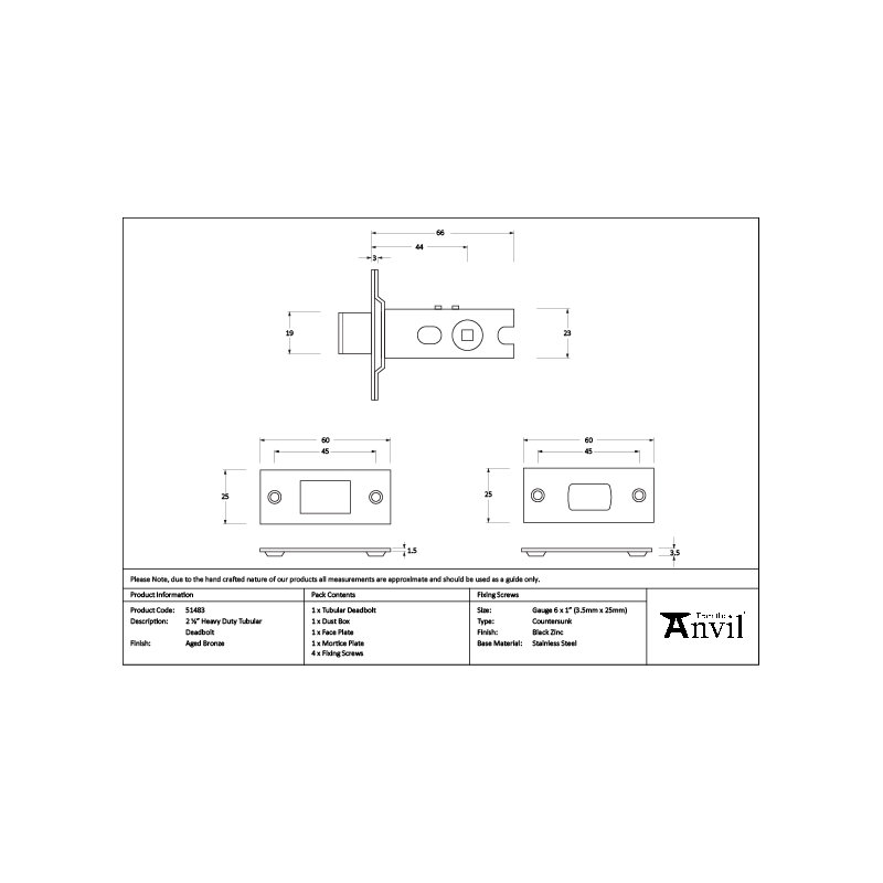 Aged Brass 2½" Heavy Duty Tubular Deadbolt, Aged Bronze