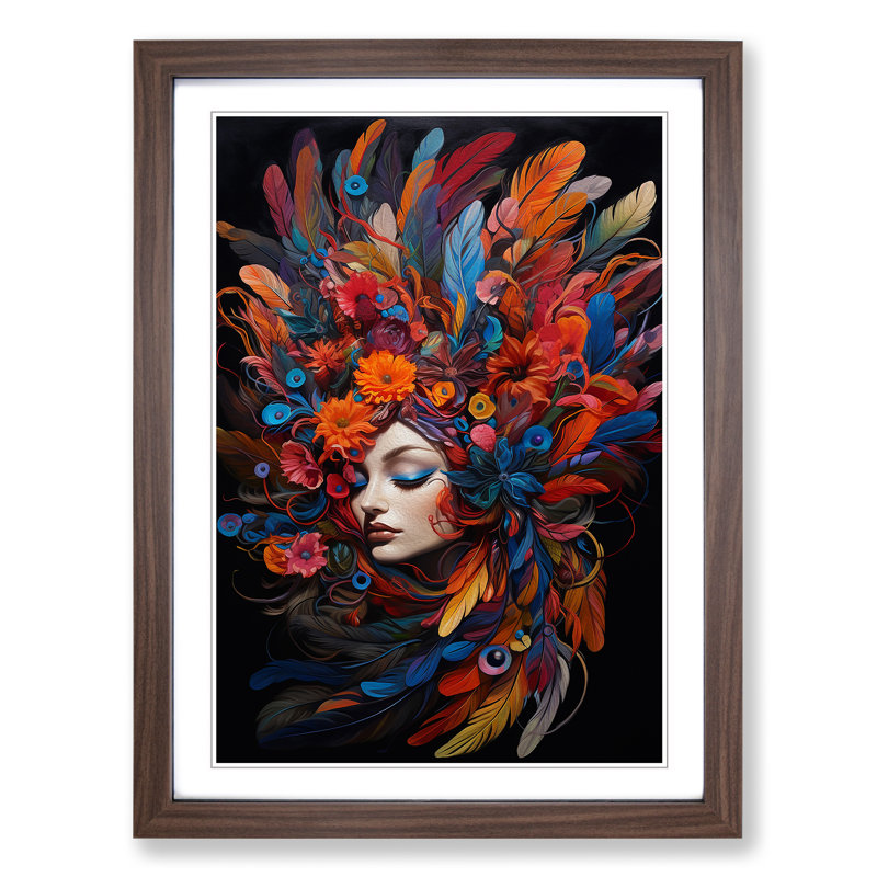 Feather Neo-Plasticism No.2 - Single Picture Frame Print on Wood, Walnut, 34cm H x 25cm W x 2cm D