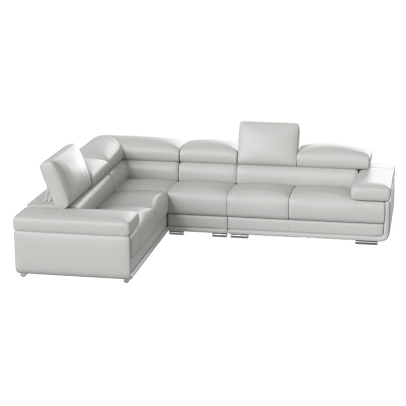 Upholstered L-Shaped Sectional Symmetrical, Light Gray Leather